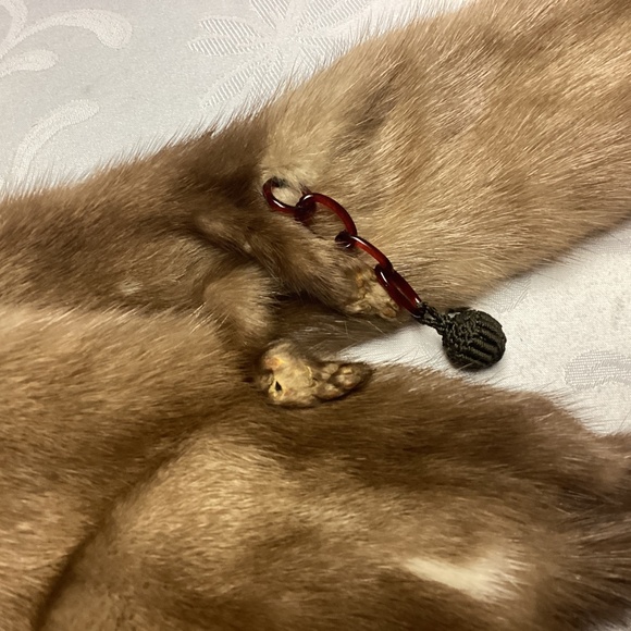 Vintage 4 pelt brown/tan full mink fur shawl, neck wrap, boa, scarf clip MINK - Picture 3 of 15